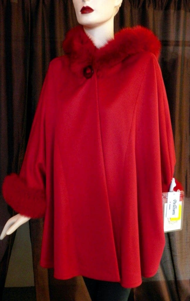 red cashmere hood cape with fox trim1