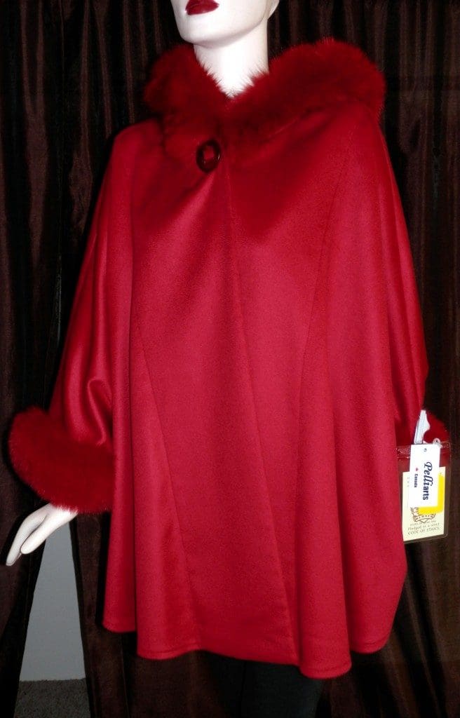 red cashmere hood cape with fox trim2