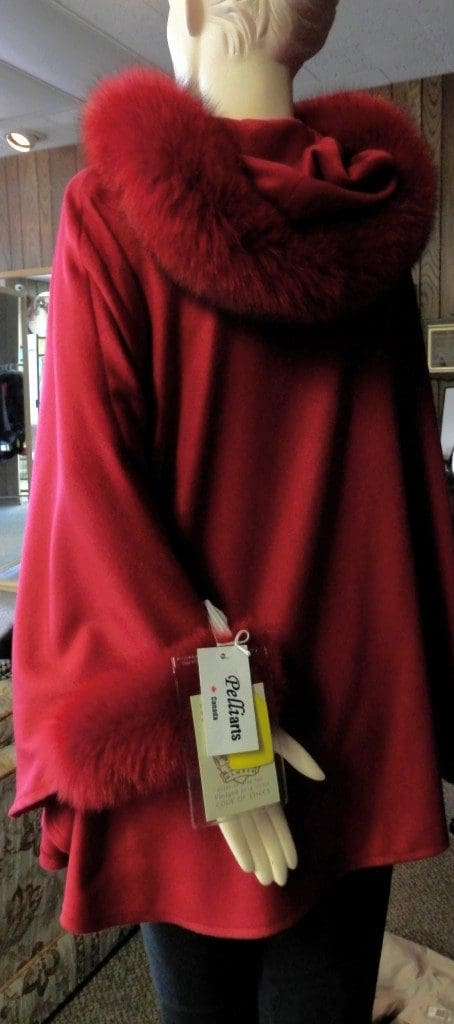 red cashmere hood cape with fox trim4