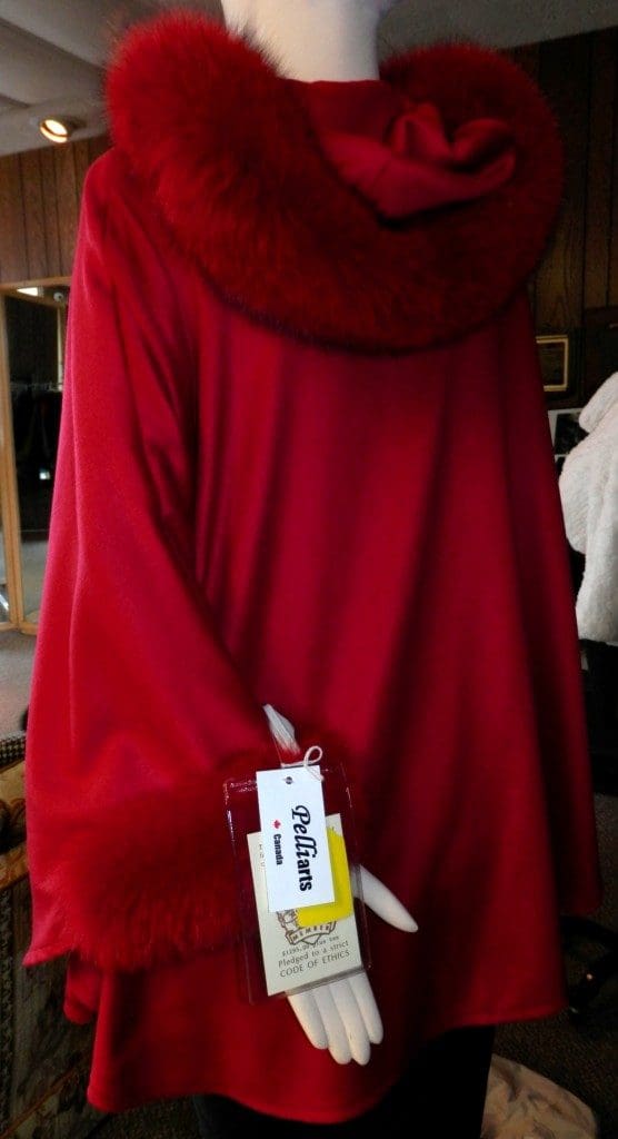 red cashmere hood cape with fox trim5