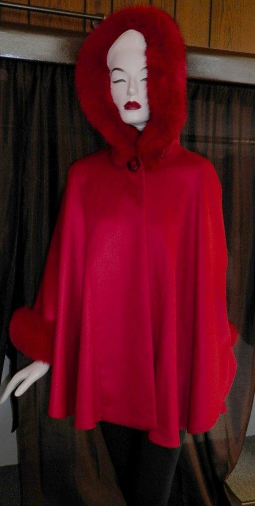 red cashmere hood cape with fox trim6
