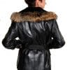 Black Double Breasted Lamb Leather Jacket with Raccoon Fur and Mouton Lamb2