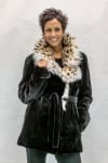W10 black sheard letout 30 mink jacket with natural lynx collar and tie belt2