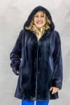 W15 navy blue sheared letout mink 32 parka with matching long hair mink trim3
