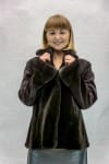 W16 brown sheared letout mink 24 shaped jacket with natural lunariaine mink collar and cuffs2