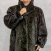 W42 natural brown mink tail chevron design 34 coat with full mink shawl style collar and trim2