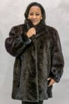 W42 natural brown mink tail chevron design 34 coat with full mink shawl style collar and trim2