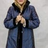 W46 black sheared mink sections 36 coat with horizontal grooved detail reverses to blue brocade taffeta silk2