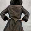 W47 brown sheared mink 32 sections parka with drawstring at wasitline reverses to brown taffeta silk3