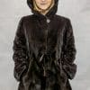 W47 brown sheared mink 32 sections parka with drawstring at wasitline reverses to brown taffeta silk4