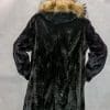 W51 black sheared mink 36 sections with a detachable hood trimmed with finnish raccoon reverses to black taffeta silk3
