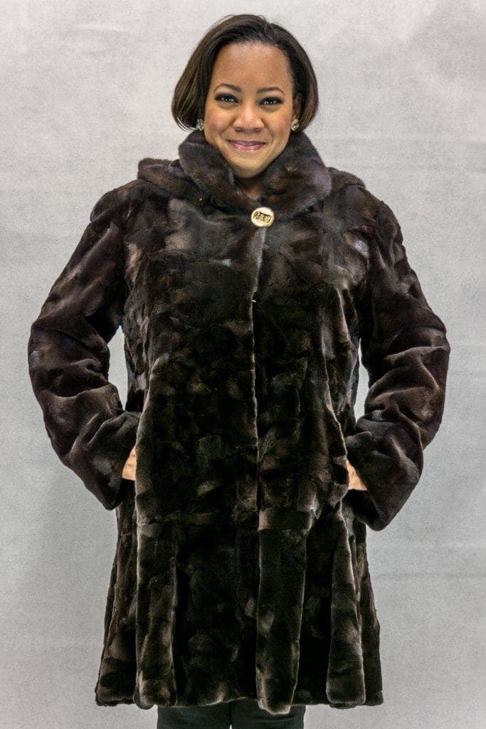 W52 brown sheared mink sections 36 with natrual lunaraine mink trim with detachable hood2