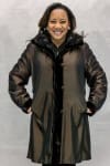 W53 brown sheared mink sections 36 with natural lunaraine mink trim with detachable hood reverses to brown taffeta silk2