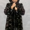 W53 brown sheared mink sections 36 with natural lunaraine mink trim with detachable hood reverses to brown taffeta silk4
