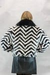 W62 Black and White Chevron Mink Tails 24 zip jacket with black fox collar3
