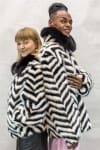 W62 Black and White Chevron Mink Tails 24 zip jacket with black fox collar4