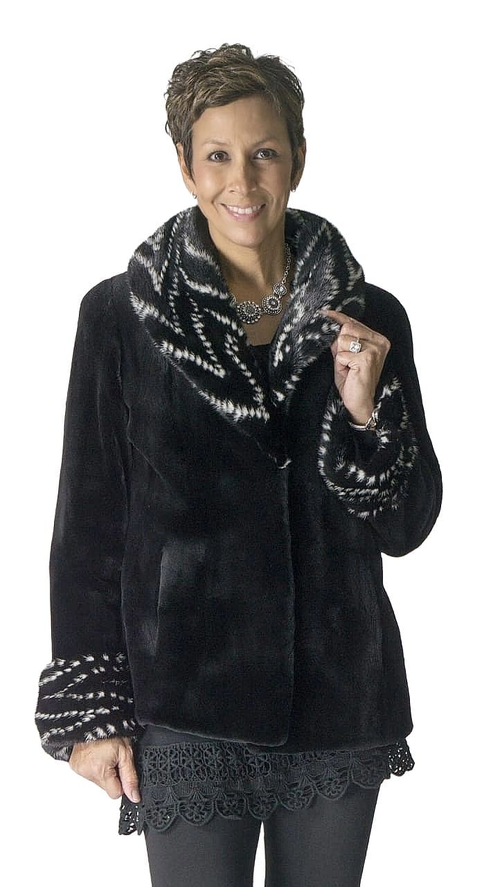 Black Persian Lamb Shaped 26” Jacket with Black dyed Fox Shawl