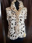 Beige Spotted Sheared Rex 25” Rabbit Vest with Fringe3