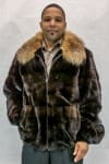 M13 natural brown lunaraine horizontal design mink 32 zip jacket with crystal fox collar2