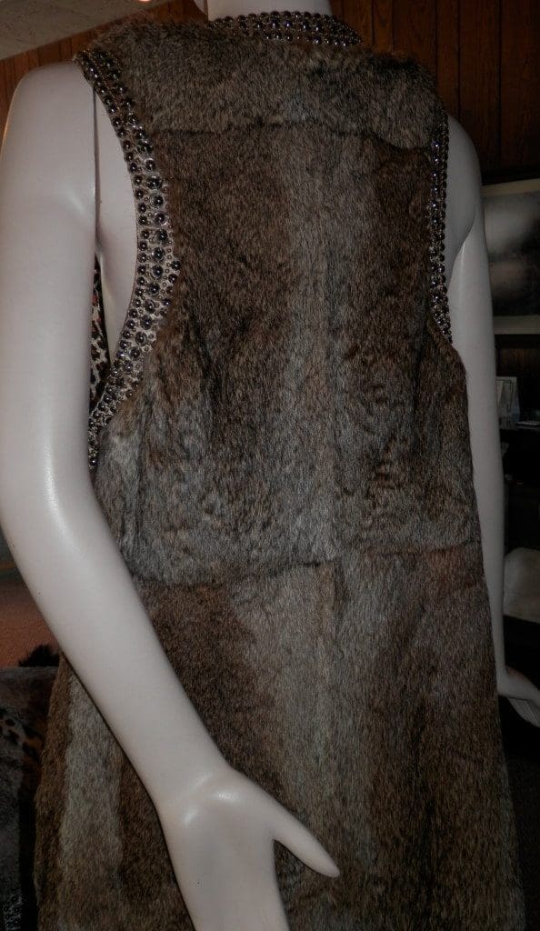 Natural Brown Rabbit 30” Vest with Jeweled Detail 5