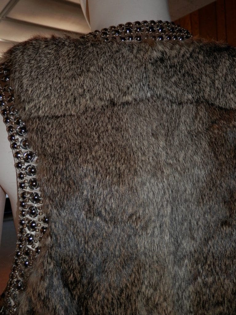 Natural Brown Rabbit 30” Vest with Jeweled Detail 6