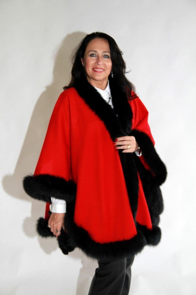 Red Cashmere 34 Cape with Black dyed Fox Trim1