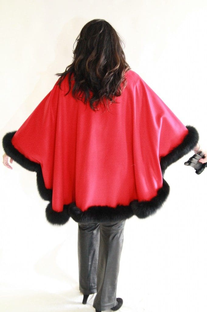 Red Cashmere 34 Cape with Black dyed Fox Trim3