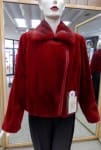 Scarlet Red Sheared Mink Letout 22 Mink Zip Jacket with Long Hair Mink Collar1