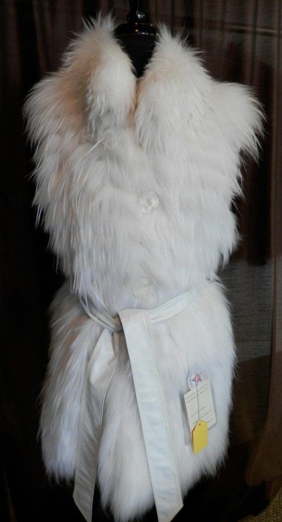 Snow White Dyed Fox 30” Vest with Leather Belt1