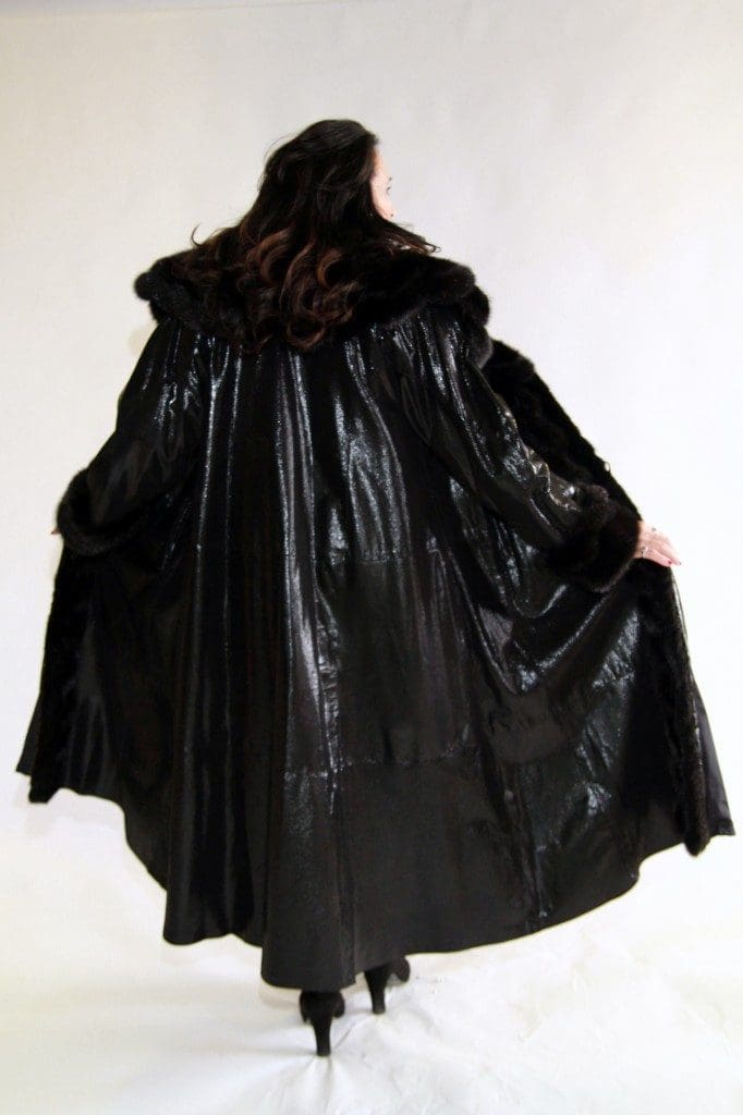 black embossed laser cut cabretta lamb 50 leather coat with ranch mink trim2