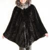 black sheared mink sections 36 chevron design with grooving detail cape parka and indigo fox trim around the hood1