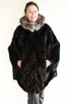 black sheared mink sections 36 chevron design with grooving detail cape parka and indigo fox trim around the hood2