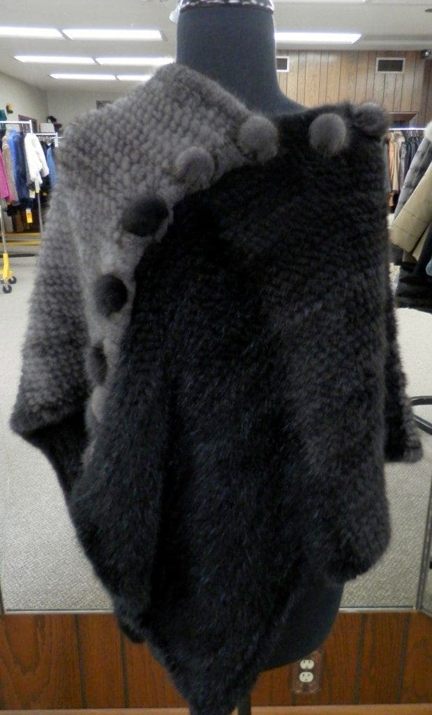 knitted mink poncho black and gray1
