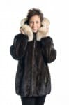 natural 30 brown mahogany letout female mink zip jacket with detachable hood with crystal fox trim1