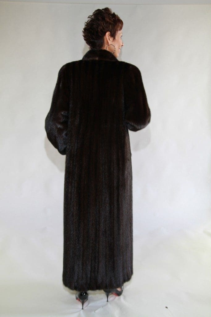 natural 52 brown mahogany letout female mink classic cloat with shawl collar and band cuffs2