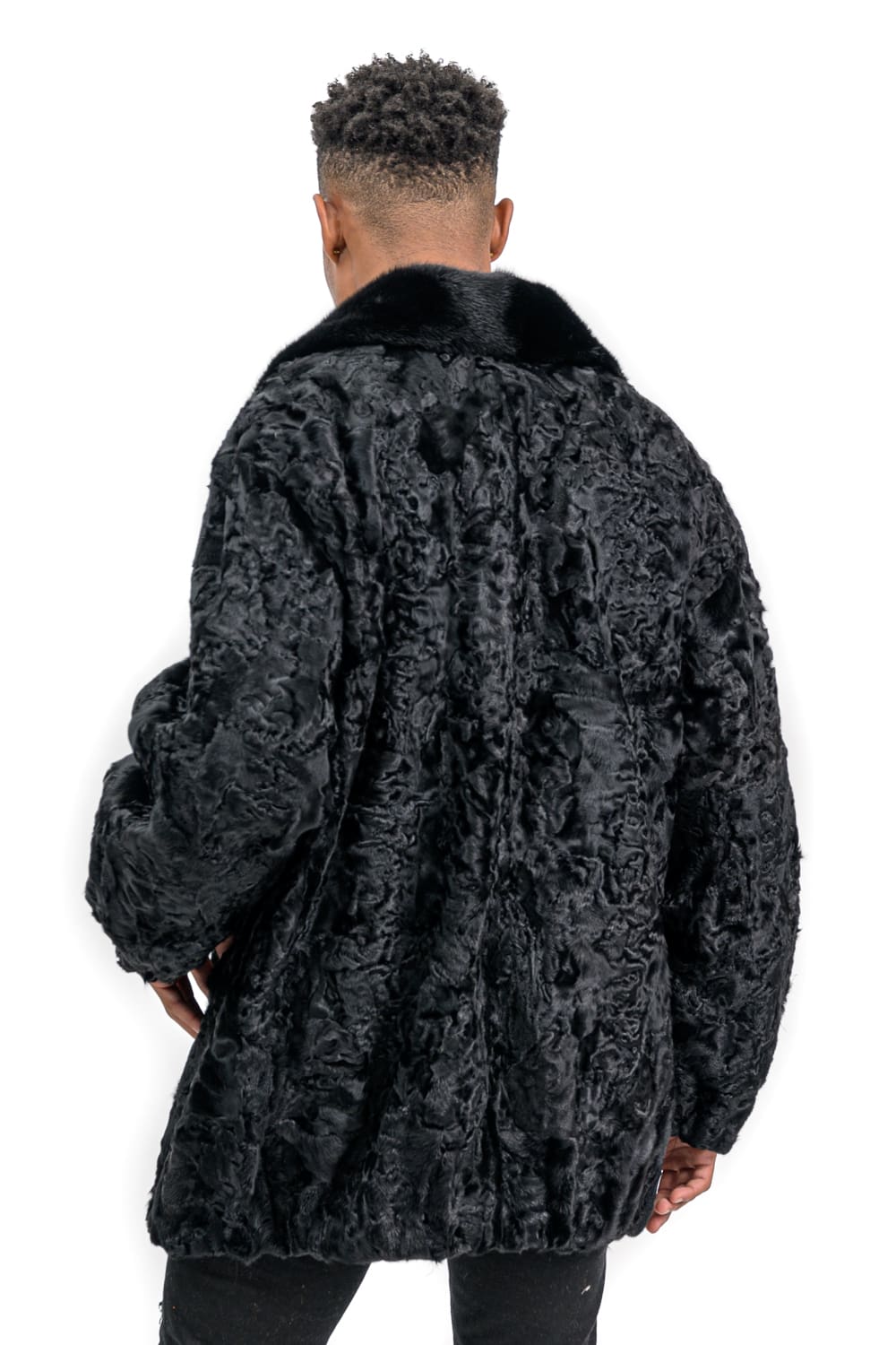 Black dyed Persian Lamb Sections 32” Zip Jacket with Dark Ranch Mink ...