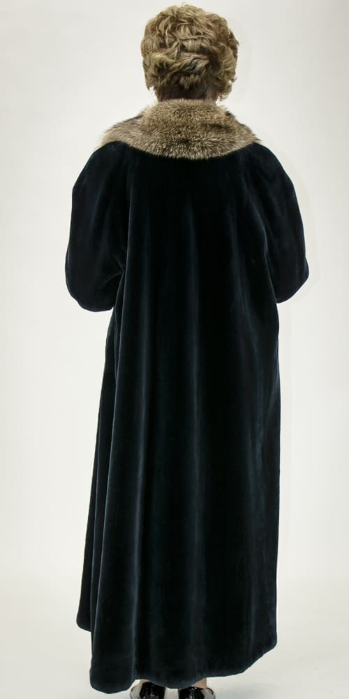 Forest Green Letout Sheared 53” Beaver Coat with Natural Fisher Shawl