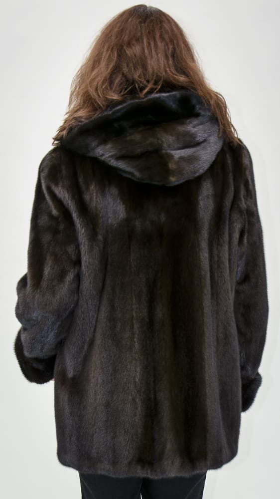 Gray Horizontal Sheared Mink Jacket with Removable Sleeve 42 / Black