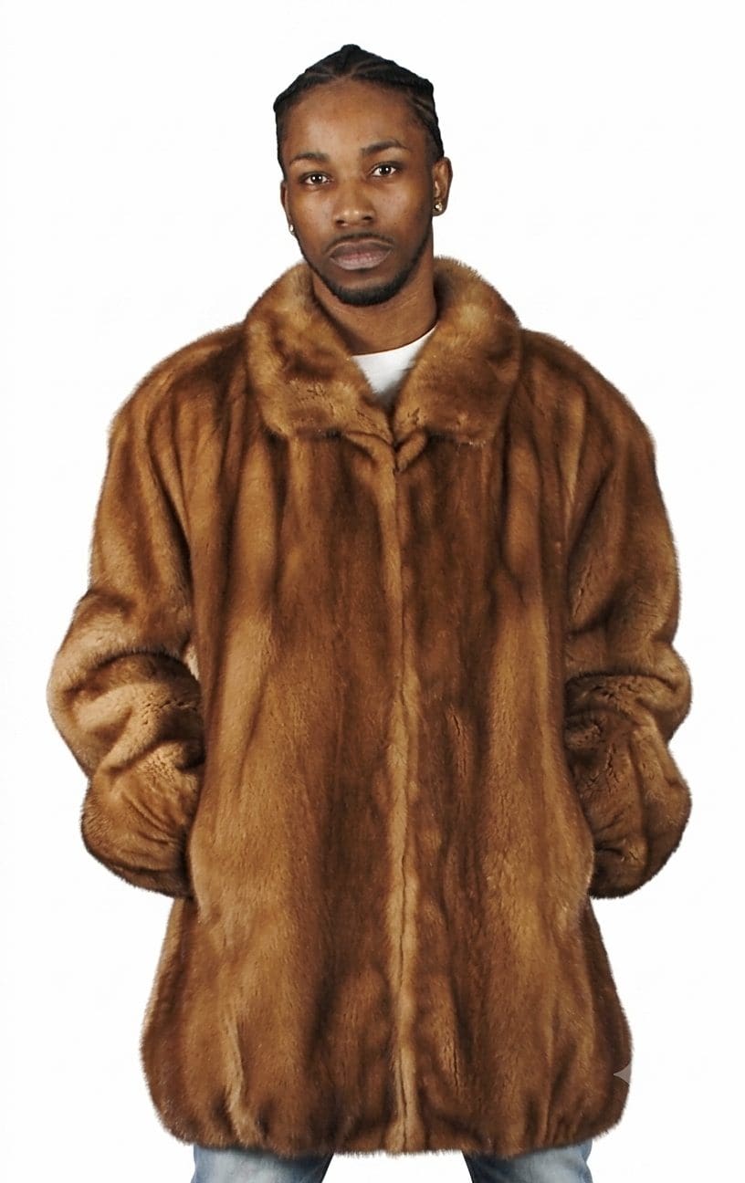 Whiskey Gold Letout Male 35” Mink Zip Jacket with Ragland Sleeves