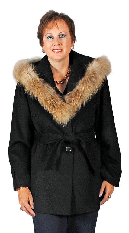 237 2 black cashmere parka with tanuki