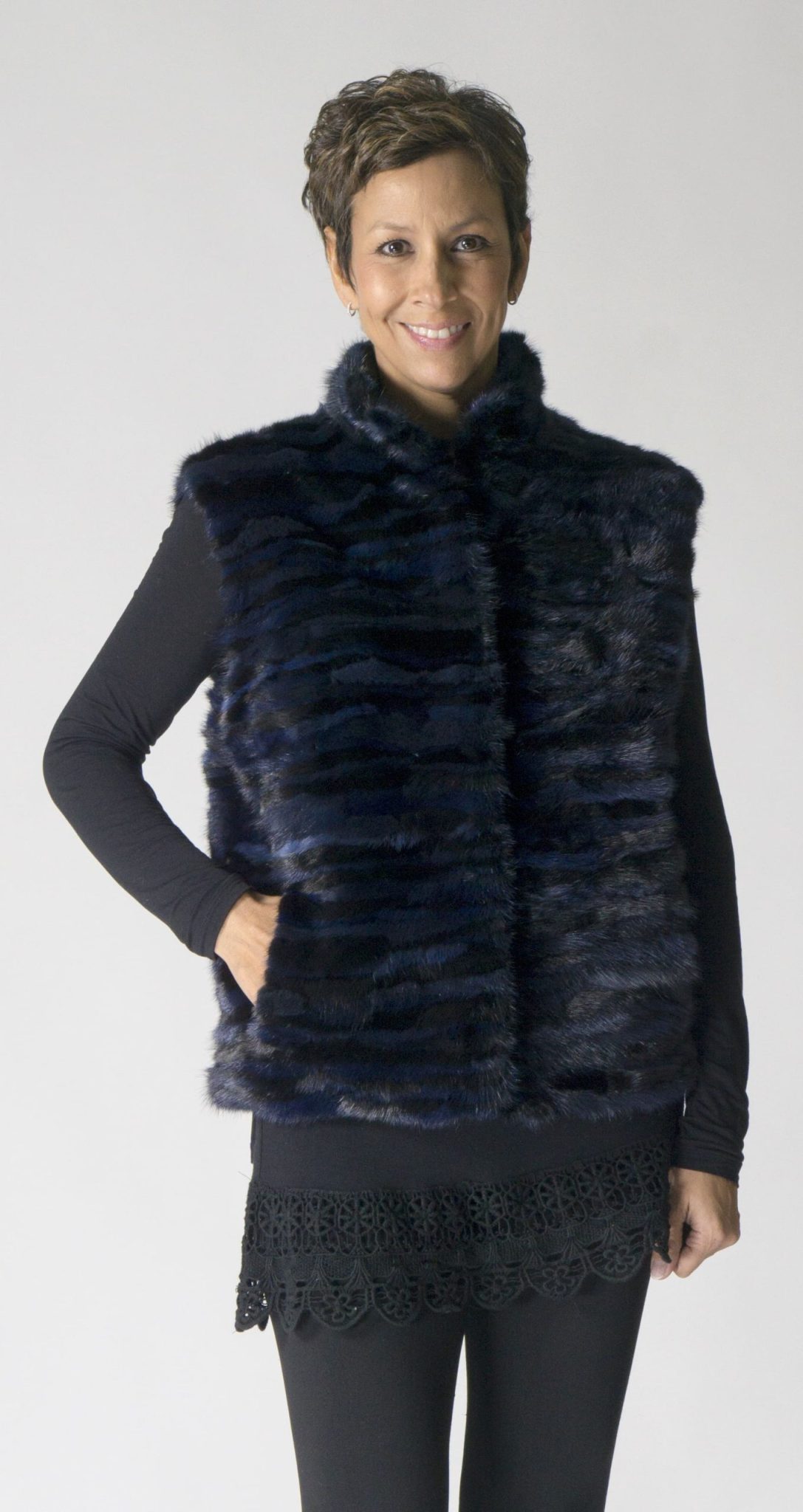 Navy and Black Mink Fur Vest Ugent Furs