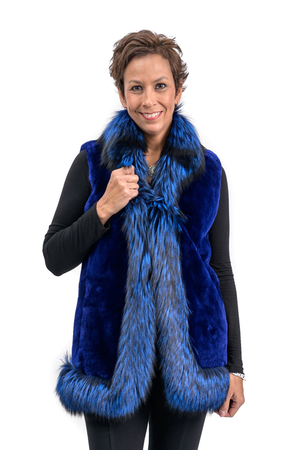 W8 2 Royal Blue Sheared Beaver Vest with Silver Fox 1