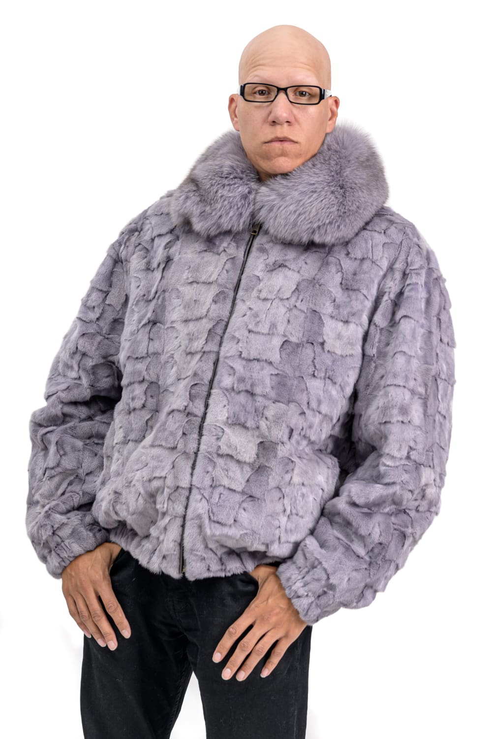 M14 2 Mans Mink Fur Sections Jacket with Fox
