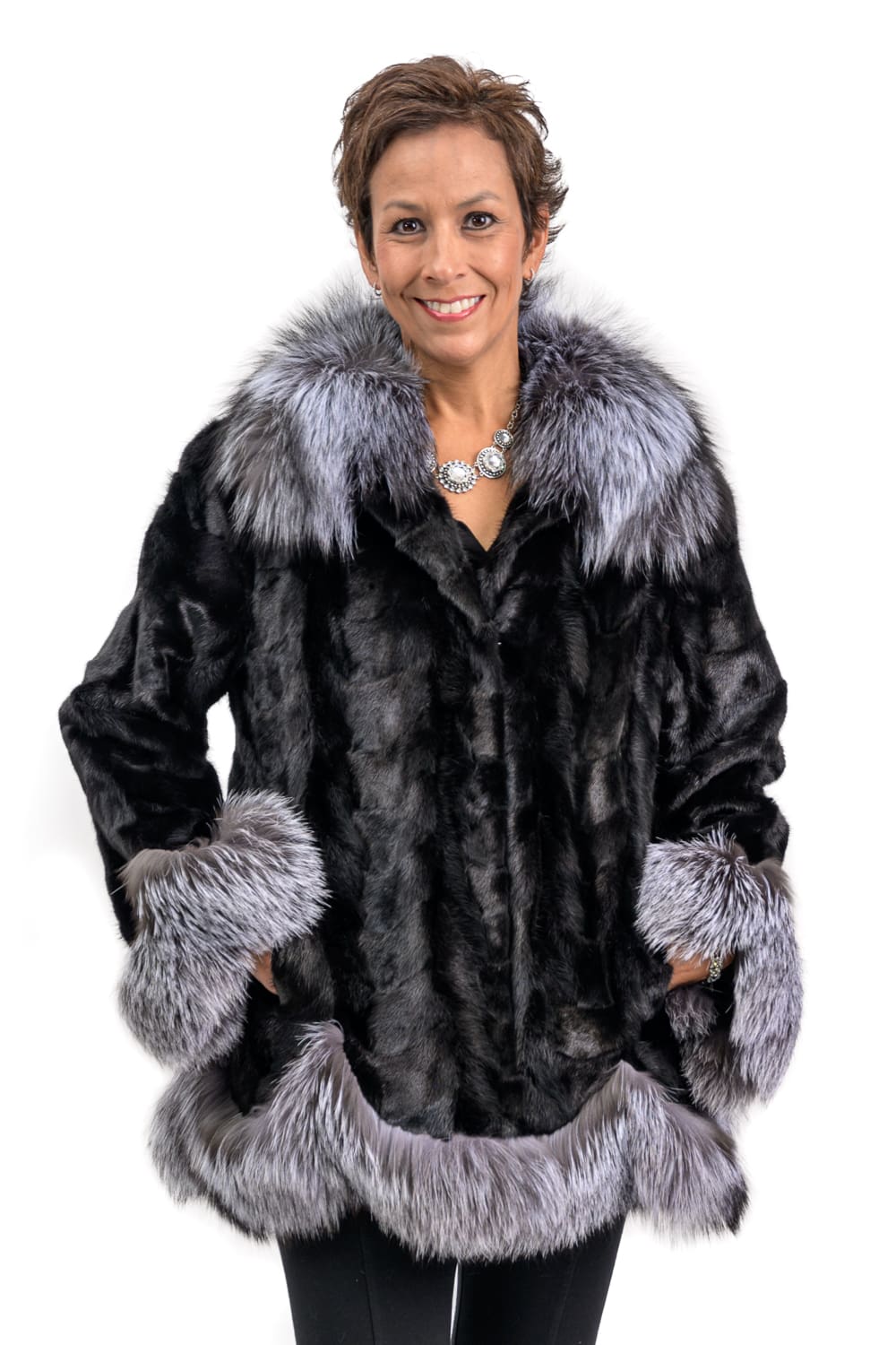 W17 2 Mink Sections Fur Jacket with Fox