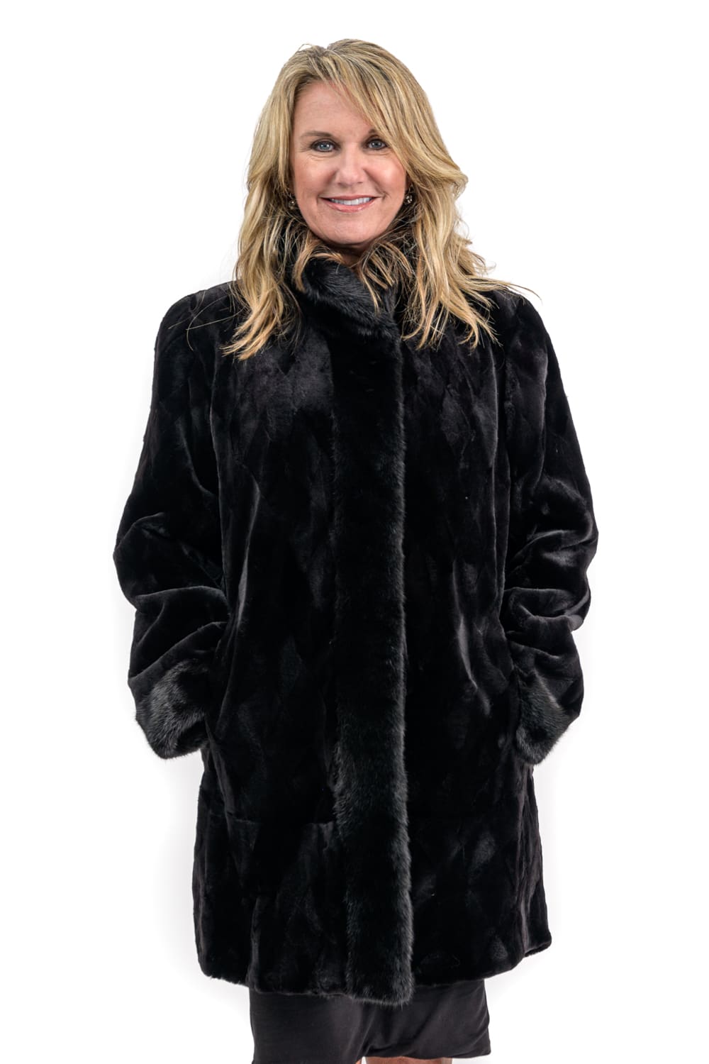 W24 2 Reversible Mink Sections Fur Swing Coat