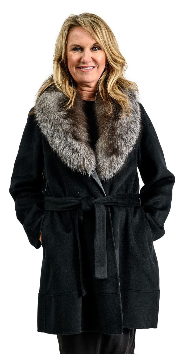 W70 2 Cashmere Wrap Coat with Fox Fur