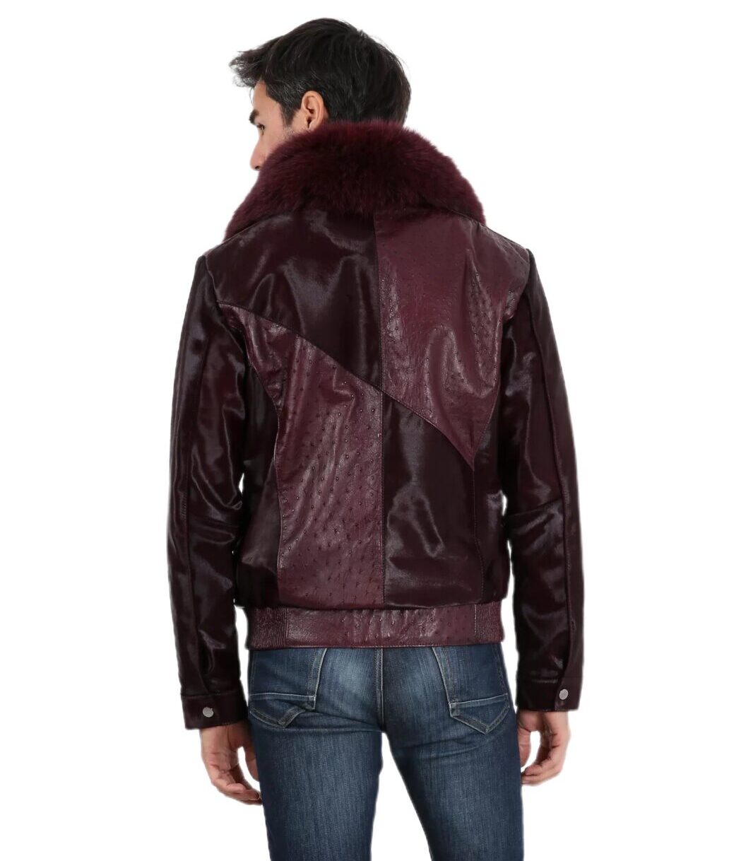 Burgundy Ostrich Leather and Cavallino Pony Hair Jacket with Fox Fur ...