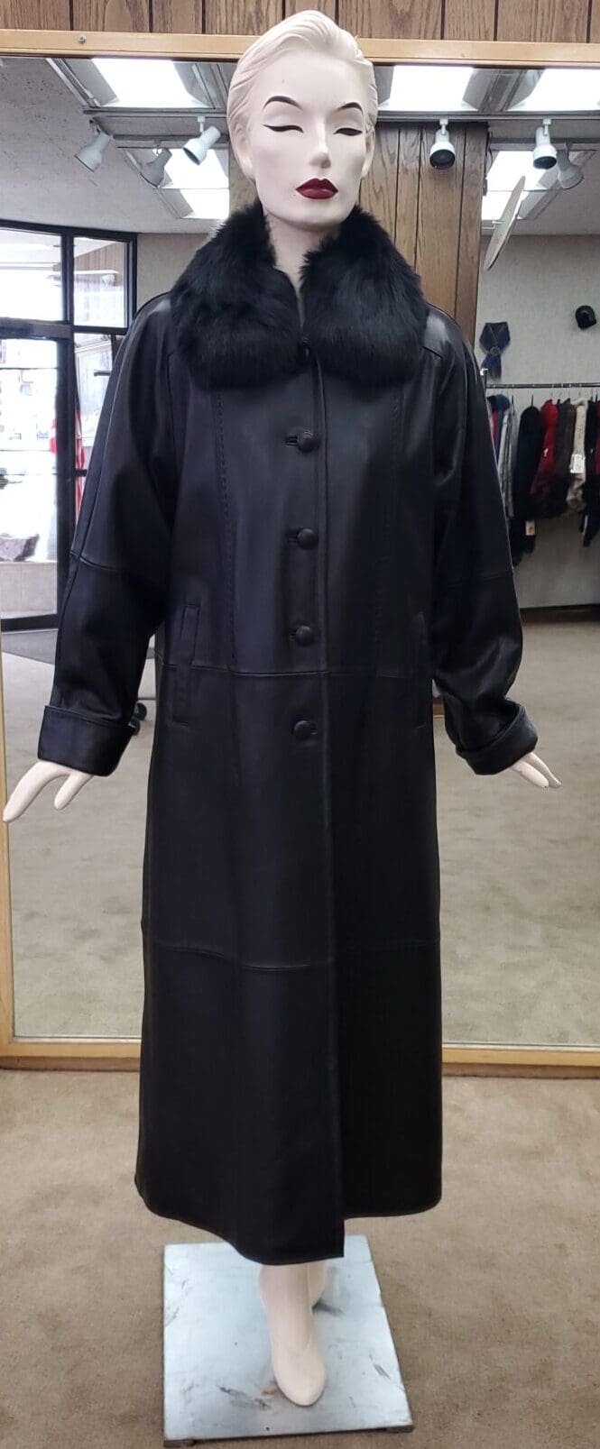 Full length woman's leather coat