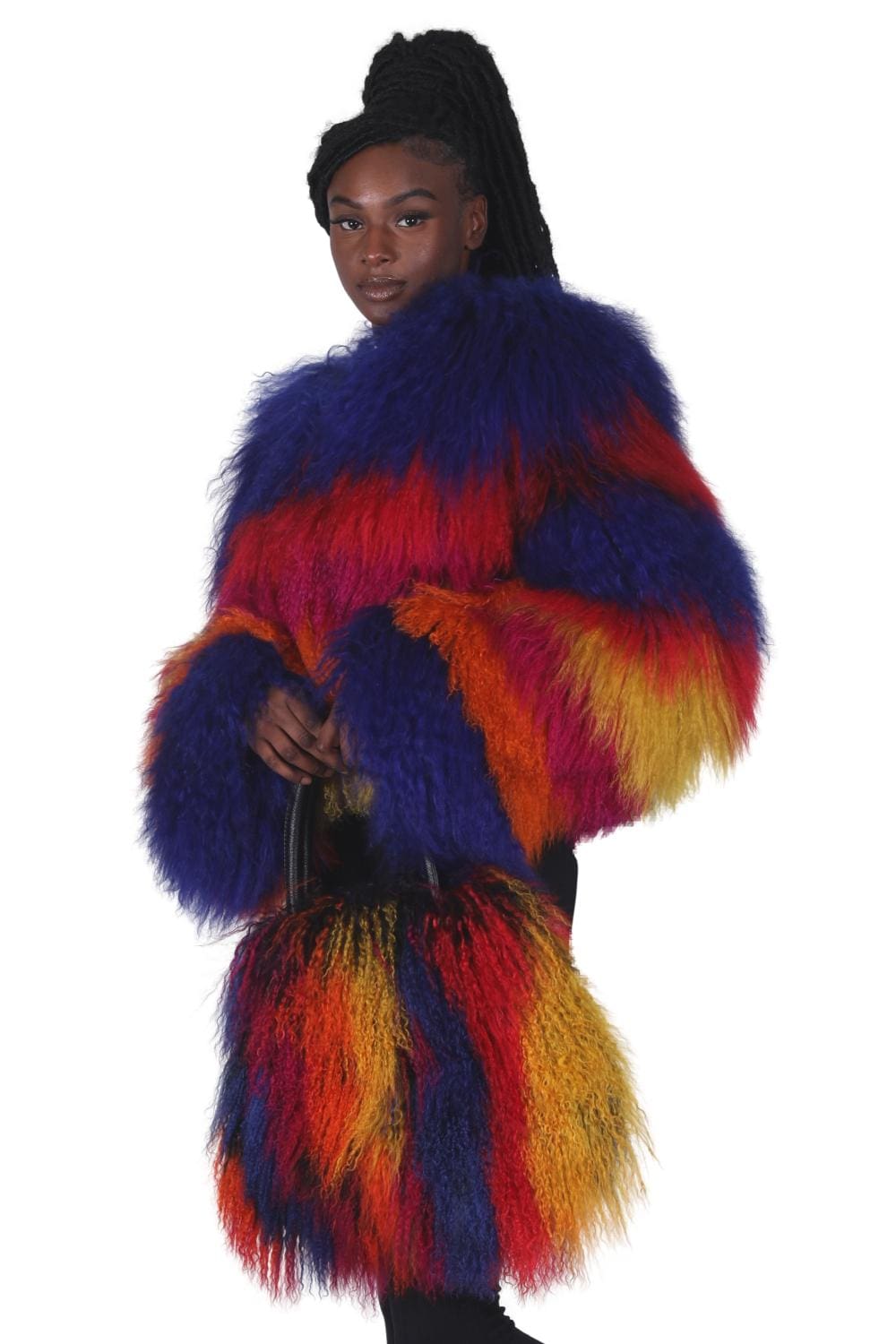 26 3 multicolor rainbow Tibetan Lamb fur jacket Ugent Furs
