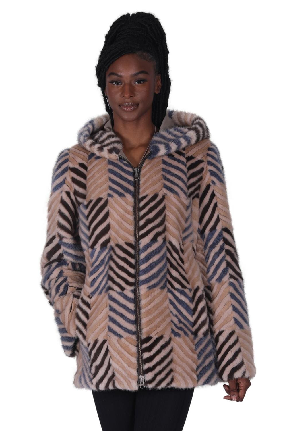 23 2 Mink Fur Jacket rectangular chevron pattern Ugent Furs